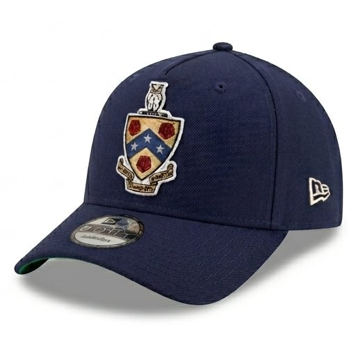 Detail shot of solid navy crested cap
